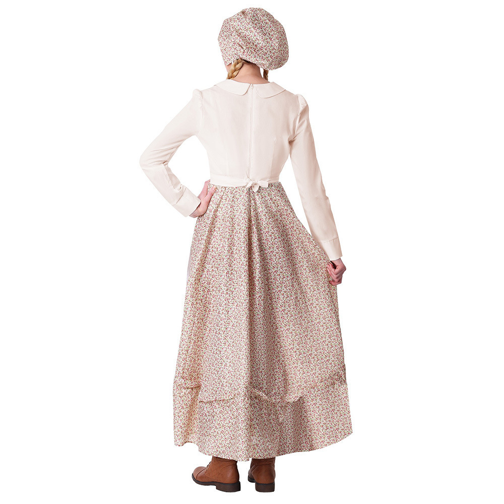 Womens Prairie Pioneer Costume Included Dress Apron Bonnet